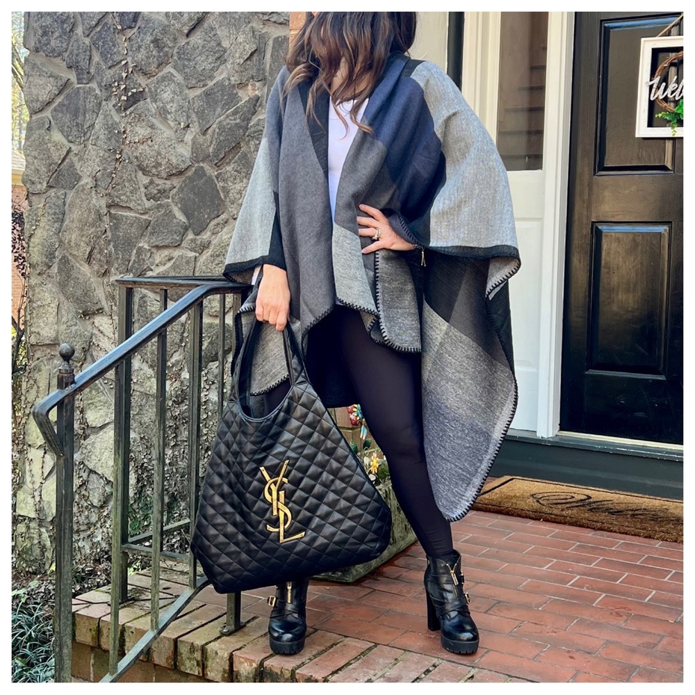 17 Fall/Winter Oversized Color Block Boho Poncho Shawl - Picture 8 of 9